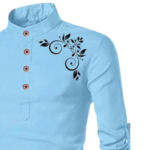 Image of DEEMOON Men's Full Sleeve Short Kurta Shirt with a Trendy Mandarin Collar Crafted from a Premium Cotton Blend for Comfort Ideal for Casual and Semi-Formal Occasions