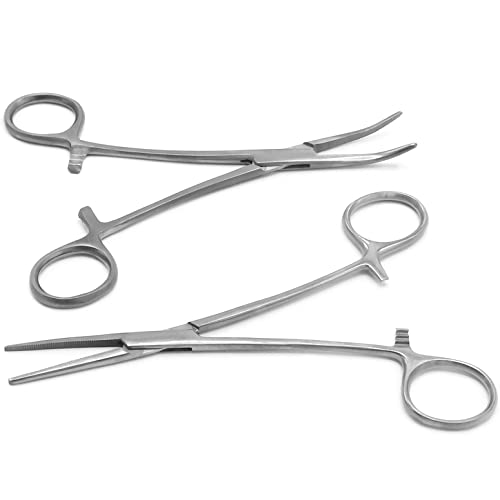 AAProTools Pair of Fishing Forceps, Straight and Curved, Stainless Steel - Ideal Fishing Pliers for Any Fishing Tackle Kit