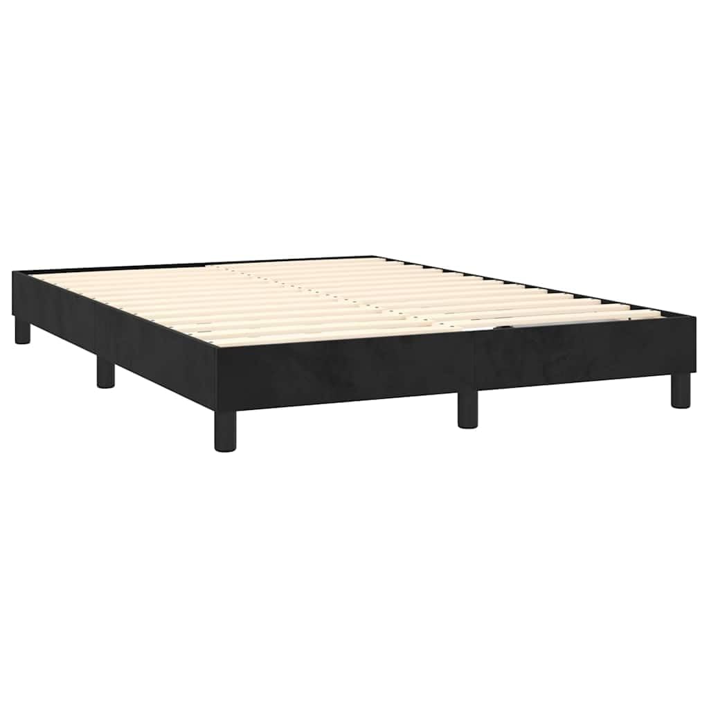 Aksamitne łóżko kontynentalne z regulowanym zagłówkiem 140x190 cm czarne | Łóżko kontynentalne z materacem sprężynowym czarny aksamit 140x190 cm z zagłówkiem i ochraniaczem