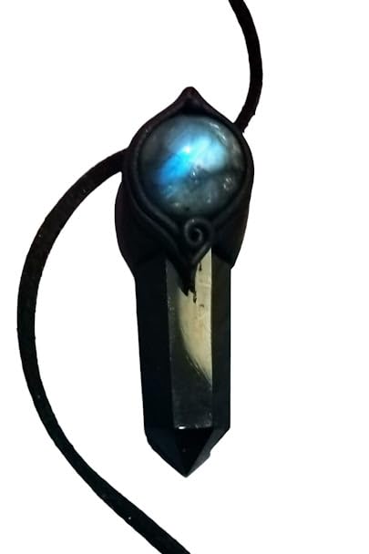 The Shield. Mens Empath Spiritual Energy Protection Jewelry with Black Obsidian and Blue Labradorite. Healing Crystals and Stones Amulet Talisman (Round Shape Labradorite)
