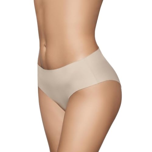 Selene, Braga de Mujer Cintura Media Efecto Seda, Braguita Sin Costuras, Colección 502, Color Tierra, Talla M
