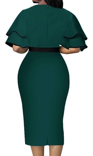 Image of Xinlees Women's Bodycon Pencil Dress Sexy Short Ruffles Sleeve Clubwear Basic Fitted Outfits Casual Midi Dresses