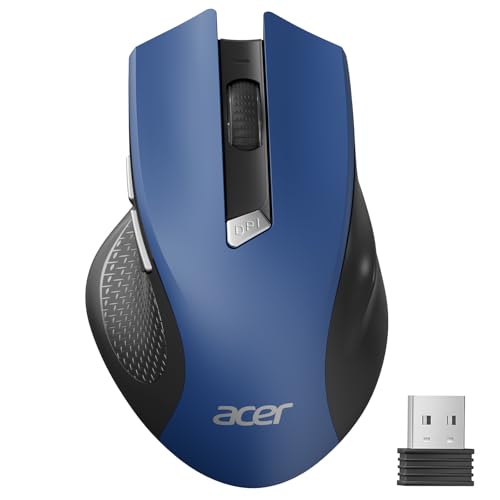 Acer Wireless Mouse for Laptop, 2.4GHz Computer Mouse 3 Adjustable DPI Office Cordless USB Mice with USBA Receiver, 6 Buttons, 1600 DPI, Medium to Large Sized Hands (Blue)
