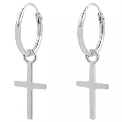 AKIEE Aros De Plata de Ley 925 Con Cruz 15 mm Pluma Pendientes para Mujer Hombre Cover