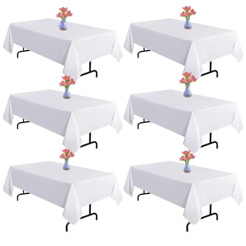 Vnituasr Nappe en Polyester, Résistante aux Plis, Lavable, pour Mariage, Table à Manger, Buffet, Fête et Camping. (Blanc 153 x 260 cm 6 Pack)