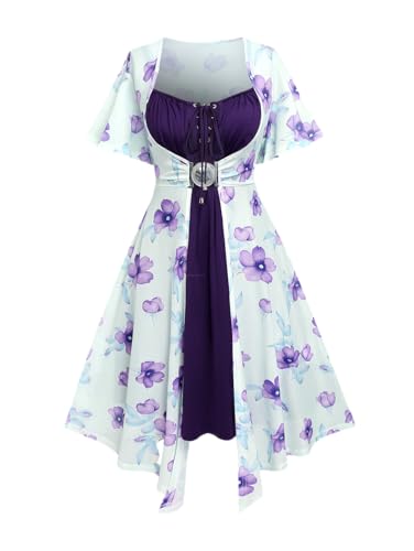 Image of ROSE GAL Rosegal Plus Size Women Sundress Set Flutter Sleeves Floral Dress and Lace-up Cami Dress
