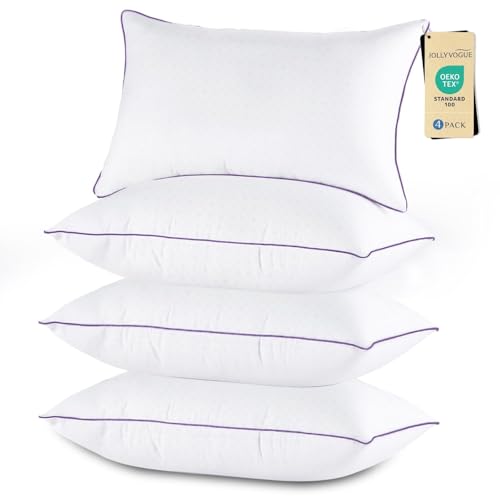 JOLLYVOGUE Pillows Standard Size Set of 4, Washable Supportive Full Size Bed Pillows with Super Soft Down Alternative Fill, Luxury Fluffy Hotel...