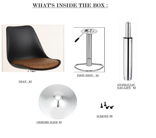Image of DPI Modern Height Adjustable and 360 Degree Revolving Bar Stool | Kitchen Chair Suitable for Kitchen Cafeteria Dining Office Shops | (2, Black and Brown)