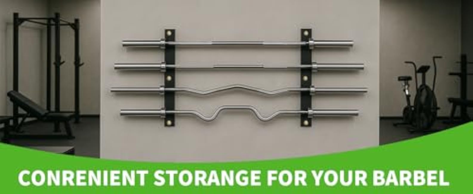 Olympic Wall Mounted Barbell Storage Rack Holder Stand Hanger for Olympic Barbell, Curl bar,Home, Commercial, Garage Gym (4 bars)