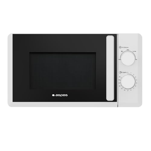 Aspes Microondas 20 Litros Básico Libre instalación, Blanco AMW2701. 700W, 5 Programas, Control Manual, Modo Descongelación, Revestimiento Interior, Fácil Limpieza, Temporizador 35min
