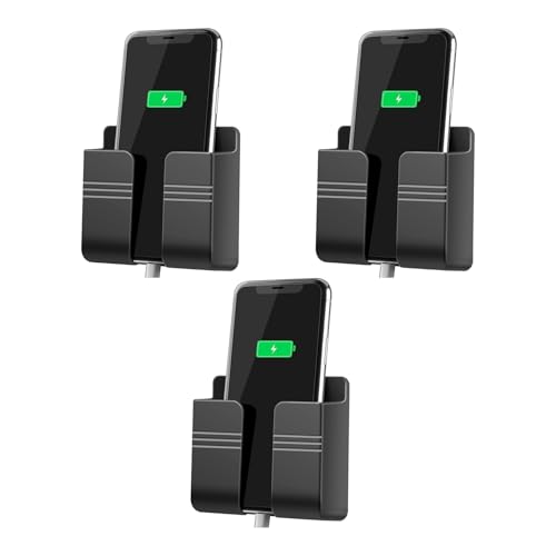 Image of Prolet Wall Mounted Mobile Holder Storage Case for Remote, Wall Mounted Mobile Stand /Multi Purpose Stand with Hole for Phone Charging (Black-P3, Pack of 3)