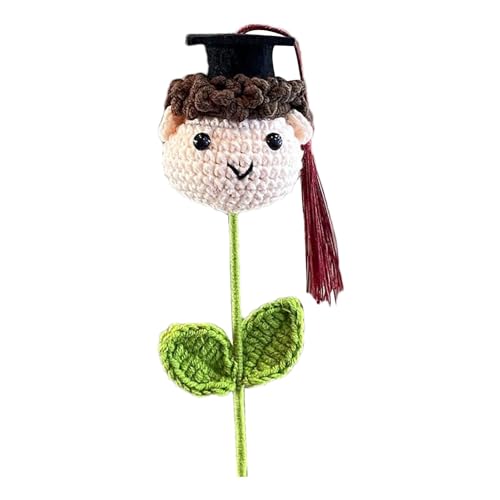 Ranley Ramo de flores de ganchillo de graduación de punto de graduación, ramo de flores artificiales, ramo de punto hecho a mano, sombrero de doctor para niños y niñas