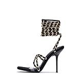 Cape Robbin Women's Woven Strappy High Heels - Lace Up Open Toe Sandals (Hani) - Black Size 9
