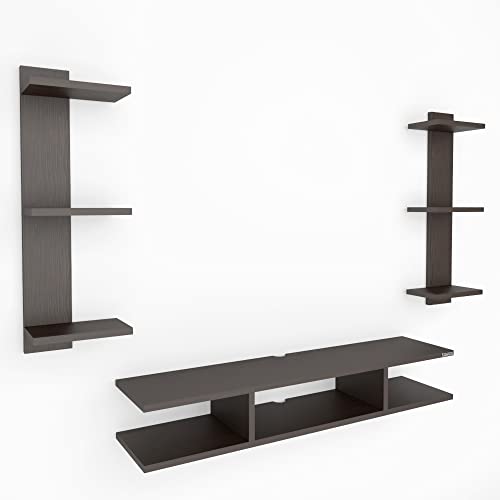 Image of ESTANTERIA Tv Unit Wall Mounted Engineered Wood TV Unit, TV Cabinet for Wall, TV Stand for Wall, TV Stand Unit Wall Shelf for Living Room, Set Top Box Wall Display Rack Stand(4X25X11 Cm, Wenge)