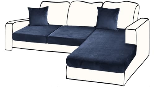 BT.WA Sectional Couch Covers for 3-Piece Seat Cushion Velvet Separate L Shape Couch Cover Stretch Sofa Slipcover with 2 Pieces Pillowcases Furniture Protector (Sofa 2 Seater + 1 Chaise, Navy)