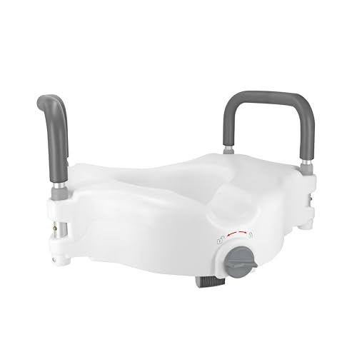 Vaunn Raised Toilet Seat and Elevated Commode Booster Seat Riser with Removable Padded Grab Bar Handles & Locking Mechanism