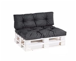 Gutekissen Palettenkissen, Gartensofakissen, Gesteppte Kissen gefüllt mit granuliertem Poulirette-Schaum, viele Farben und Größen PPI (Set (Sitzkissen 120x80 +Rückenlehne 120x40), Schwarz)