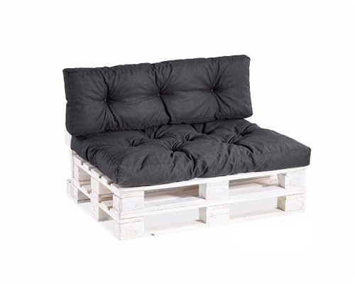 Gutekissen Palettenkissen, Gartensofakissen, Gesteppte Kissen gefüllt mit granuliertem Poulirette-Schaum, viele Farben und Größen PPI (Set (Sitzkissen 120x80 +Rückenlehne 120x40), Schwarz)