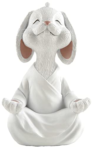 JFSM INC. Sacred Rabbit White Bunny Buddha Figurine Meditation Yoga Collectible - Yoga Gifts, Meditation Gifts, Yoga Decor, Namaste Gifts - Fertility and Rebirth