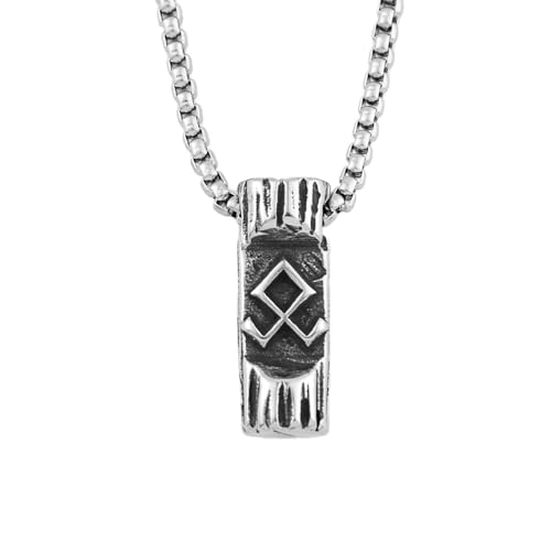 Collar Colgante de Acero Inoxidable con Runa Vikinga Joyería Nórdica para Hombre Estilo Hip Hop Placa de Identificación Tono Plata