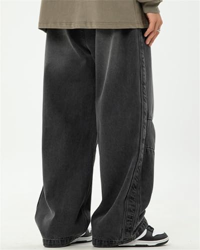 Men's Straight Leg Jeans Casual Drawstring Elastic Waist Denim Pants Loose and Minimalist Retro Style3