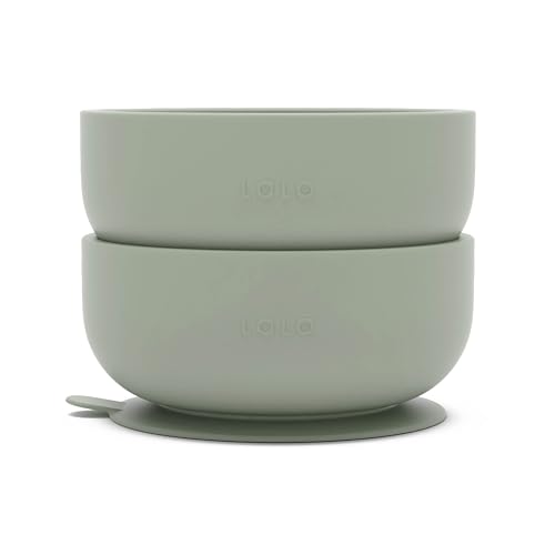 Image of Lalo Suction Bowls - 2 Pack, 100% Silicone Non-Toxic BPA-Free Baby Bowls with Suction Base To Prevent Accidental Tip-Overs - Silicone Bowls For Babies And Toddlers - Sage
