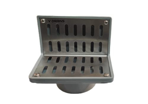 V Drains 75 Mm (3 In) Roof /Balcony/Terrace/Bathroom Side Wall Corner Parapet Scupper L Shape Drain In Abs+Stainless Steel 304 Grating (125MmX120Mm) With Horizontal / Vertical Outlet-5 InX4.7 In