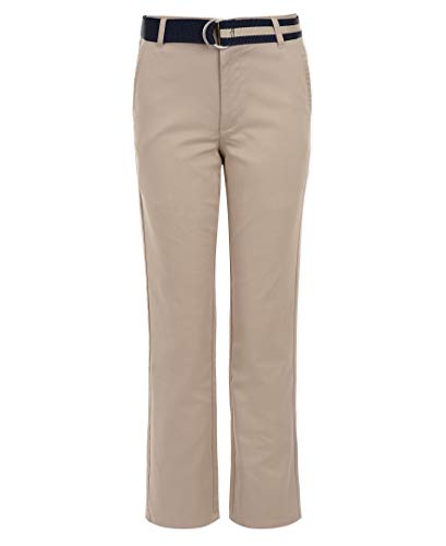Pantalón de uniforme escolar resistente para niños con frente plano de sarga en color caqui