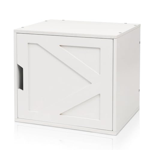 Fasmov Stackable Cube Storage Organizer Multifunctional Wood Cubby Bookshelf with Door Easy Assembly DIY Storage Bin Durable Classic Storage Unit for Bedroom Living Room Office White