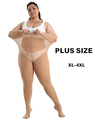 Image of CozyWow Plus Size Tights for Women 80D Soft Solid Color Semi Opaque Pantyhose High Waist 1X 2X 3X 4X