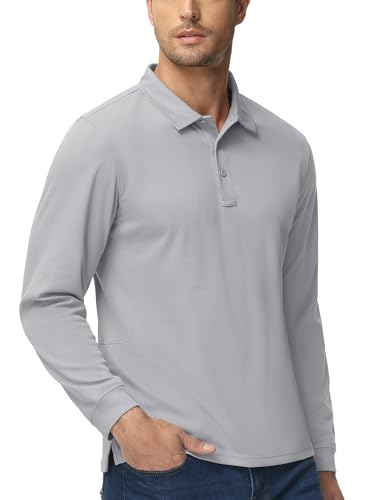 Image of MAGCOMSEN Men's Long Sleeve Golf Polo Shirts Collared Athletic Quick Dry Lightweight Work Shirts