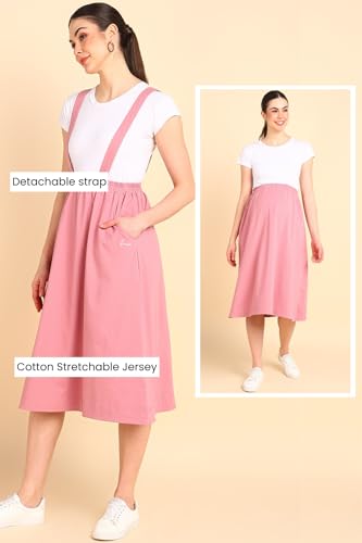 Image of ZELENA Maternity Jersey Skirt for Women with Pockets | 100% Soft Cotton Pregnancy & Postpartum Skirt | Stretchable Maternity Skirt with Detachable Strap for Mothers