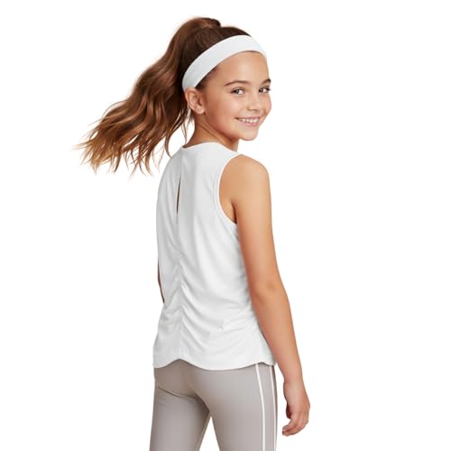 Image of WELAKEN Girls' Athletic Tank Top - Mesh Open Back Sleeveless Sports Shirt for Active Kids