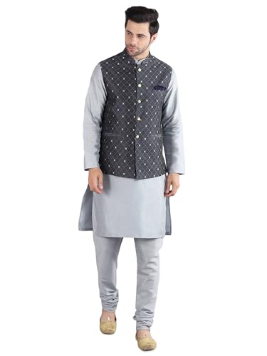 Image of Uri and MacKenzie Men's Silk Blend Kurta Pajama with Designer Ethnic Nehru Jacket /Modi Jacket