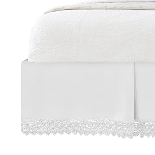 Elegant Comfort Narina Collection Lace Bed Skirt 15inch Drop, 1500 Thread Count Egyptian Quality, Sophisticated Design for a Vintage Look- Easy Care and Wrinkle Resistant, Lace Bedskirt, Twin, White