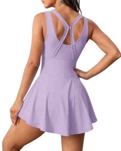 Image of Womens Sleeveless 2-in-1 Athletic Tennis Golf Dress Underneath Workout Active Dresses with Built-in Shorts