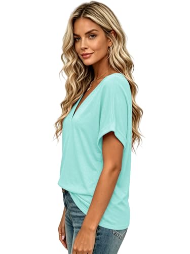Image of T Shirts Short Sleeve V Neck Tees Womens Tops Beach Vacation Fashion Clothes 2026 Casual Summer Spring Fall Outfits