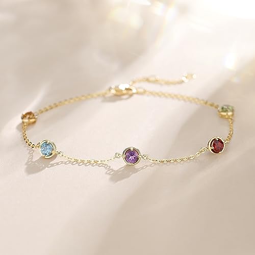 Carleen 14K Solid Yellow Gold 1 cttw Multicolored Peridot Citrine Blue Topaz Garnet Amethyst Dainty Delicate Petite Station Bracelet Birthstone Fine Jewelry For Women Girls, 6" + 1.2" Extender - Image 3