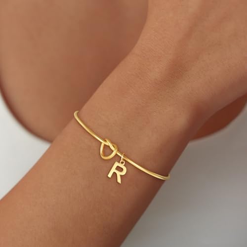 Image of Eaciy Initial Braclets for Girls Women - Teen Girls Gifts Trendy Stuff 18K Gold Plated Knot Initial Letter Bracelets Dainty A - Z Letter Bracelet Birthday Gifts for Girl Women Age 5-16