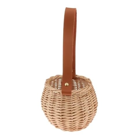 KODENG Woven Storage Basket Plant Wicker Hanging Baskets Garden Flower Vase Potted Plant Pot with Leather Handle Storage Baskets Cover