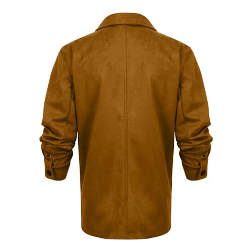 Mens Faux Suede Leather Jacket Single Breasted Button Down Solid Lapel Neck Outerwear Coat with Pocket for Wedding Prom4