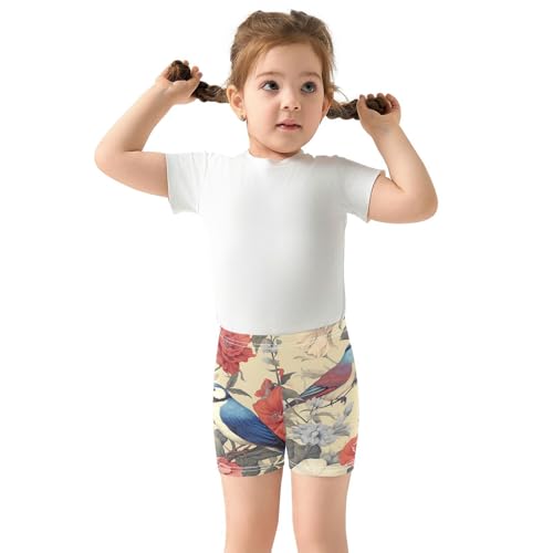 Girls Cotton Bike Shorts Floral Birds Watercolor Toddler Dance Under Dress Summer Outfit, 4T3