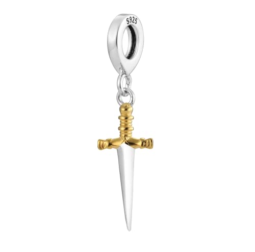 Sword Knife Medieval 925 Sterling Silver Charm Bead For Pandora & Similar Charm Bracelets or Necklaces - Main Image