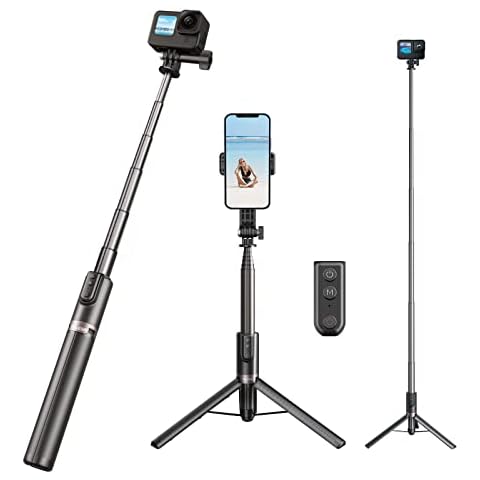 AFAITH 51.2" Extendable Selfie Stick Tripod with Remote Control for GoPro Hero 13/12/11/10/9/8/MAX and Smartphone, Extension Aluminum Vlog Pole Monopod with Phone Holder Clip Cover