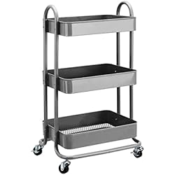 Estanterias Modernas Amazon Amazon Basics - Carrito de cocina o multiuso de tres niveles con ruedas en color gris oscuro