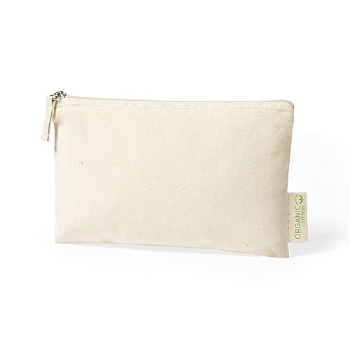 Neceser 100% Algodón Orgánico de 175g/m2 en Tono Natural. Neceser de Mujer Cierre Cremallera y Tirador a Juego. Bolsa Cosméticos. Neceser para Maquillaje Viaje (Crudo)