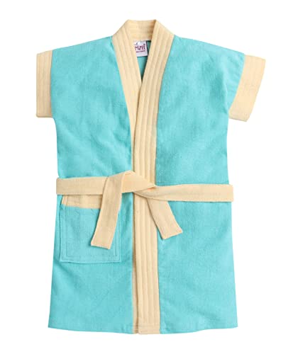 Image of BUMZEE Mint & Yellow Terry Cotton Boys Bathrobe Age - 2-3 Years