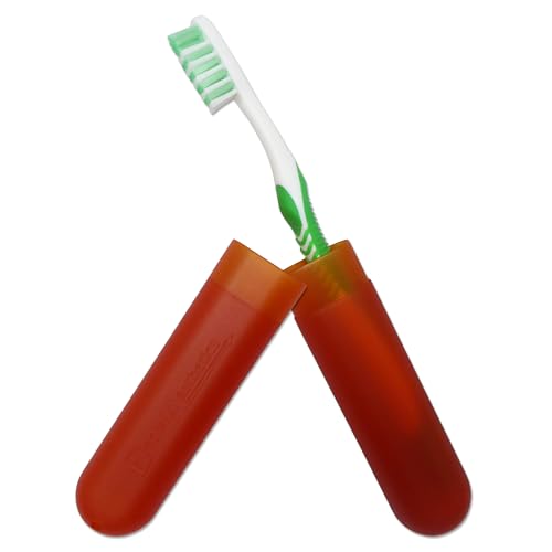 4 x Zahnbürstenetui Reiseetui ~ Kunststoffhalter, Saubere Bürsten im Urlaub (Rosa, Blau, Orange und Grün)