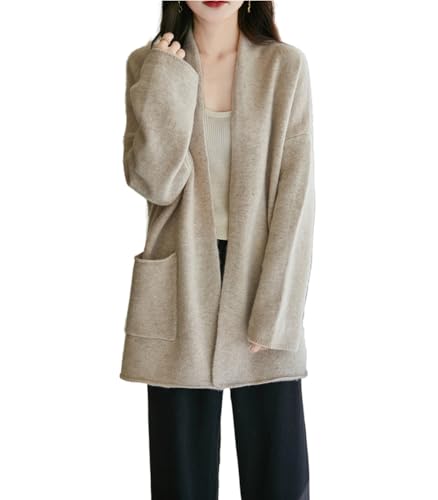 Knitted Sweater Cardigans Women's Open Front Coat 100% Merino Wool with Pockets Jacket Oversized