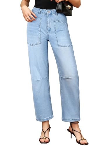 Image of EVALESS Barrel Jeans Women Baggy Stretchy Cropped Denim Pants